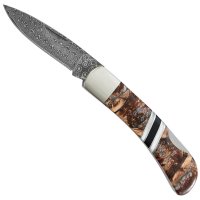 Stoneworks Folding Knife, Damascus, Mammoth Molar
