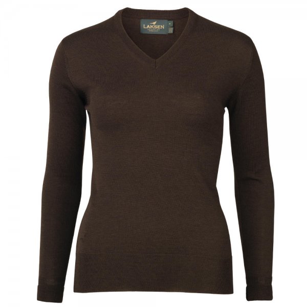 Pull col en V pour femme Laksen » Carnaby «, chocolat, taille M