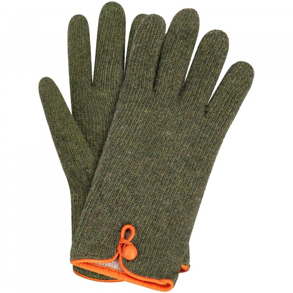 Damen Handschuhe ENNIS, Wolle & Leder, grün/orange, Einheitsgröße