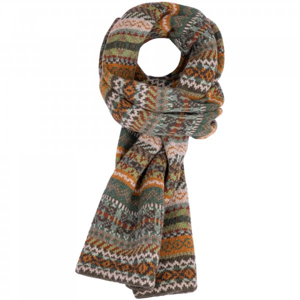 Fairisle Scarf, Wool, Loden Green/Burnt Orange