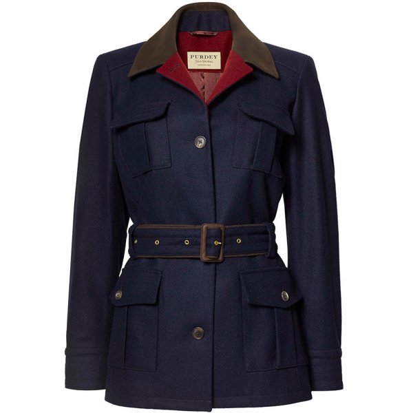 Chaqueta de loden para mujer Purdey, con cinturón, azul marino, talla 40