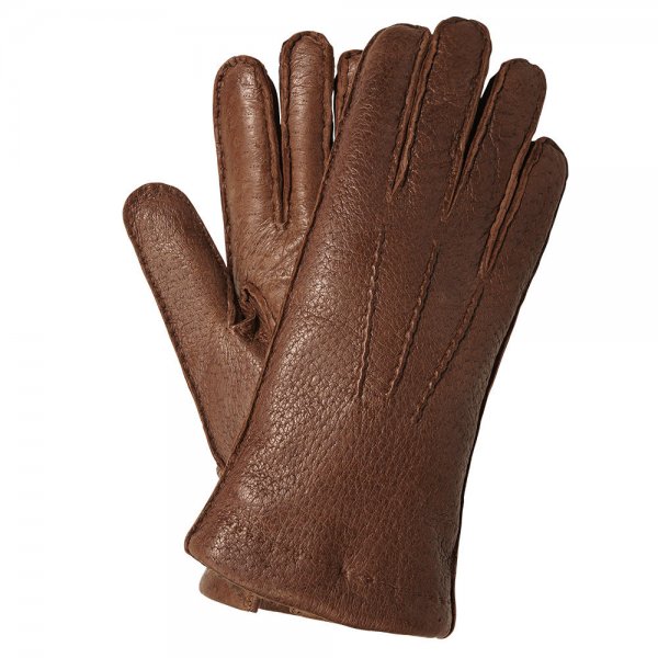 AIRES Men’s Gloves, Peccary Leather with Velvet Rabbit, Medium Brown, Size 8.5