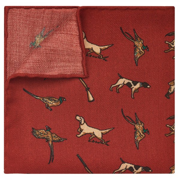 Pañuelo de bolsillo, motivos de caza, rojo, 32 x 32 cm