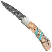 Stoneworks Folding Knife, Damascus, Beech
