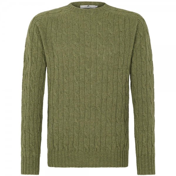 Sweter męski z okrągłym dekoltem, splot warkoczowy, zielony lodenowy, M