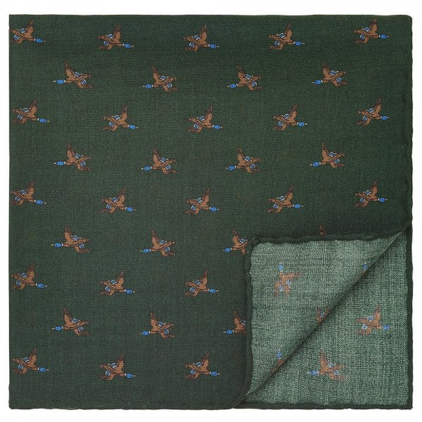 Pañuelo de bolsillo, patos, verde, 43 x 43 cm