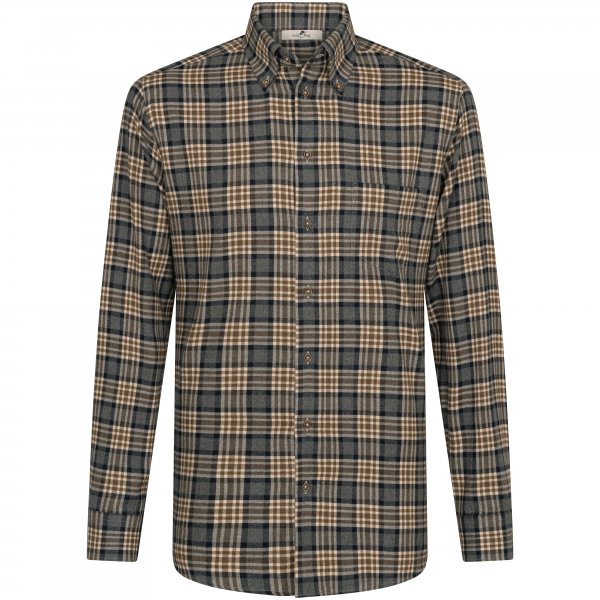 Men’s Shirt, Cotton, Chequered, Green/Beige/Grey, Size 41