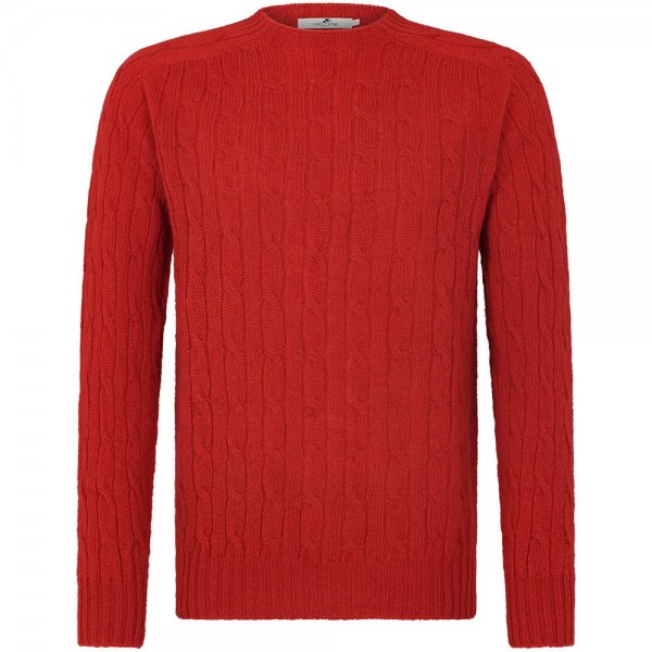 Sweter męski z okrągłym dekoltem, splot warkoczowy, czerwony, rozmiar S