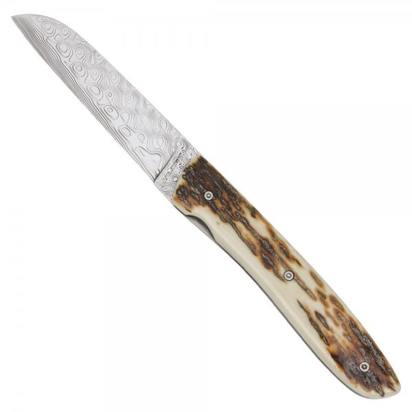 Coltello a serramanico L08 Perceval in Damasco, zanna di mammut