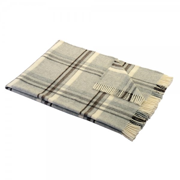 Blanket, Chequered, Virgin Wool, Grey/Beige, 130 x 190 cm