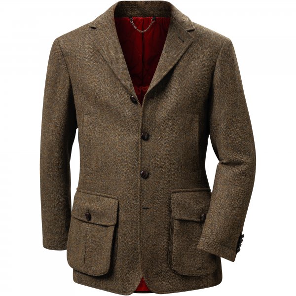 Veste de chasse en tweed pour homme, motif à chevrons, marron, taille 48
