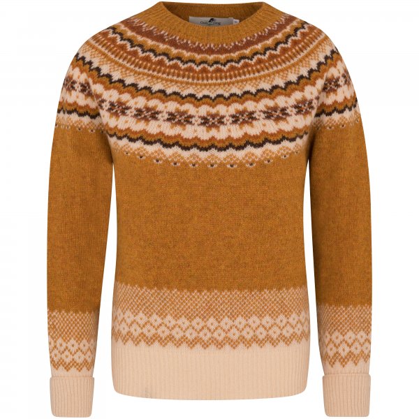 Suéter con motivo Fair Isle para mujer »Winter«, amarillo curry, talla L