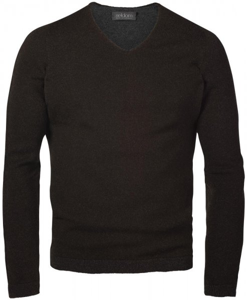 Seldom sweter męski dekolt w serek, brązowy / szary, rozmiar XXL