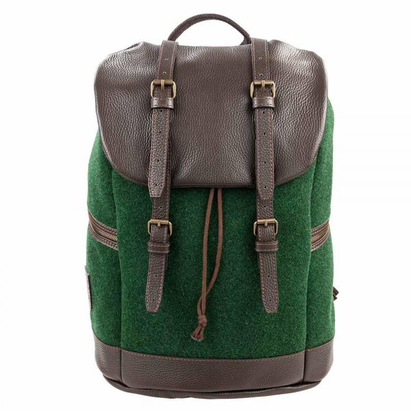 Backpack, Wool with Leather, Dark Green