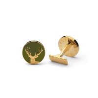 Cufflinks »Stag«, Green, Gold-plated