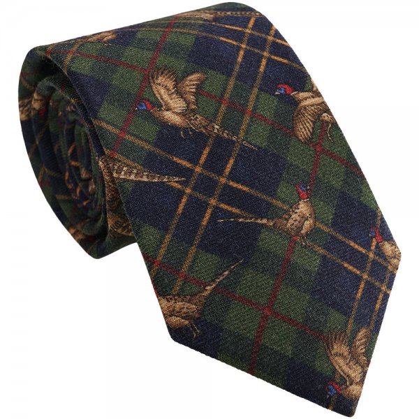 Tie, Pheasant/Check, Silk/Wool, Green/Blue