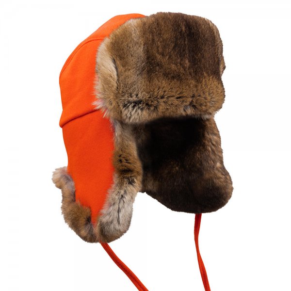 Habsburg Hunting Cap, with Velvet Rabbit Fur, Orange, Size XS
