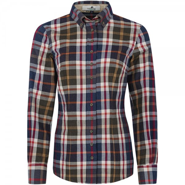 Button-down Blouse, 100 % Cotton Flannel, Chequered, Blue/Brown, Size 34