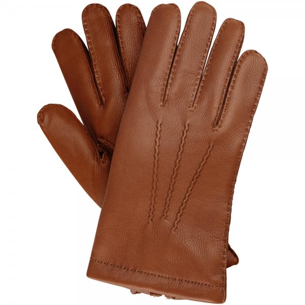 »Oslo« Men’s Gloves, Deerskin, Cashmere Lining, Cognac, Size 9.5
