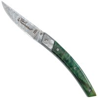 Le Thiers RLT Folding Knife Damascus, Poplar Wood