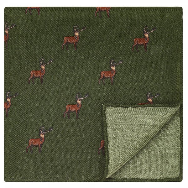Pañuelo de bolsillo, ciervo, verde, 32 x 32 cm