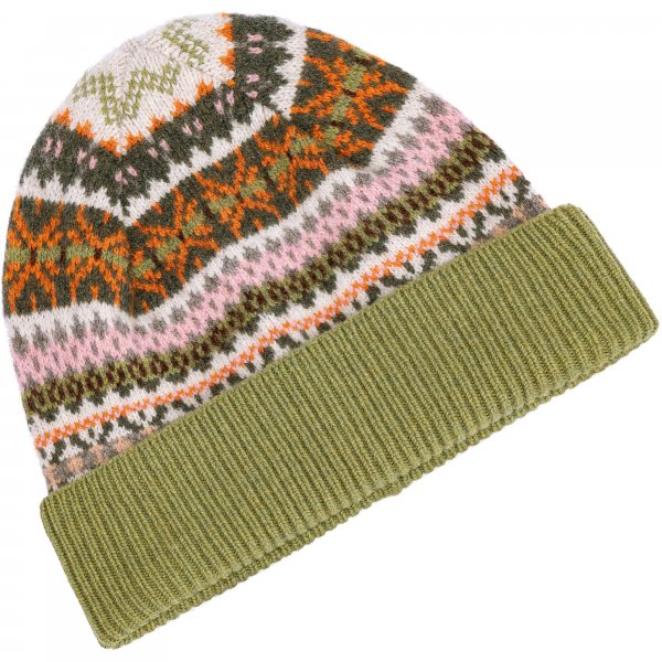Ladies’ Knitted Fairisle Hat, Green/Beige