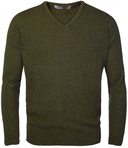 Possum Merino Men’s V-neck Sweater, Olive Melange, Size XL