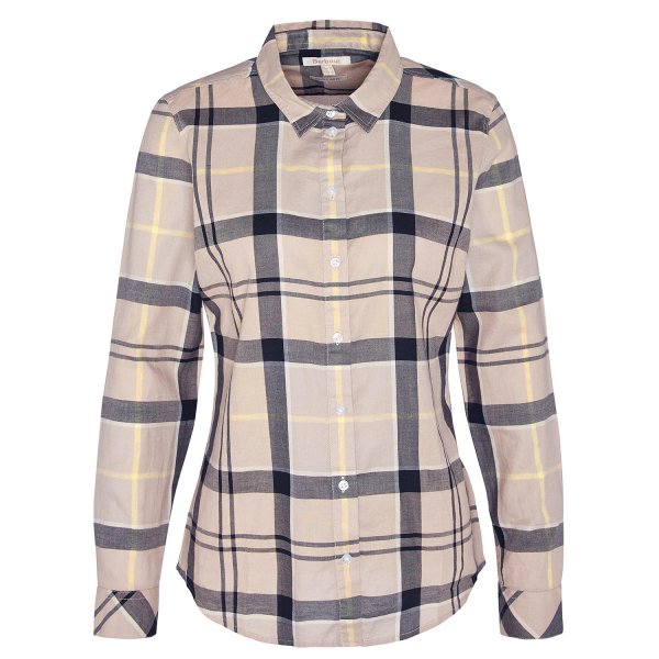 Blusa para mujer Barbour »Bredon«, cuadros tartán marrón/negro/blanco, talla 42