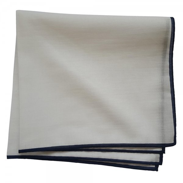 Handkerchief with Dark Blue Border, Cotton, White