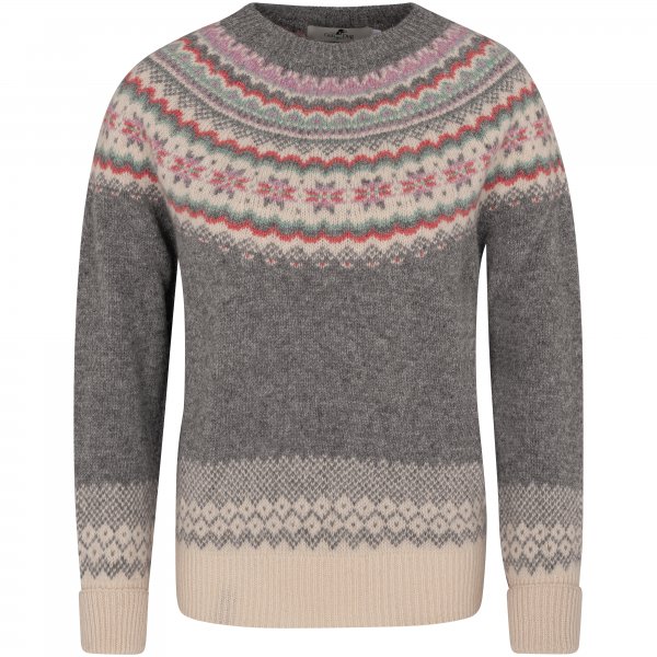 Damen Fair Isle-Pullover Winter, hellgrau, Größe L