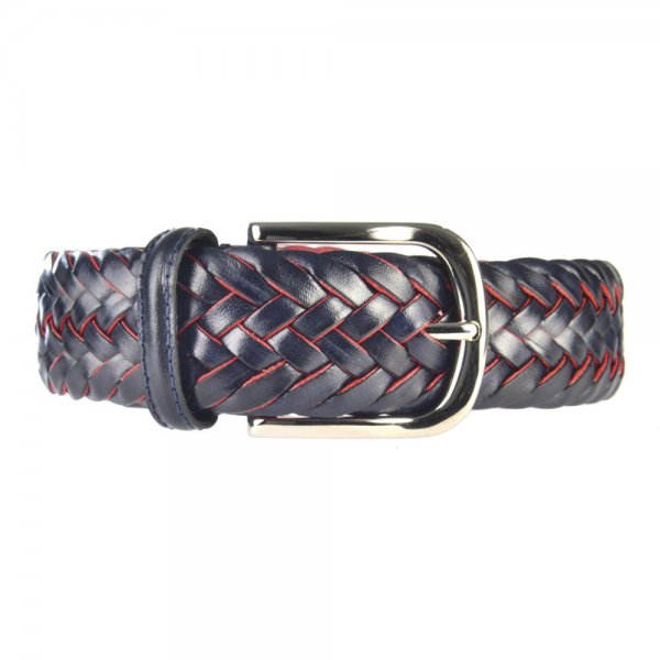Athison Braided Leather Belt, Navy/Red, L