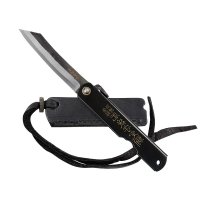 Couteau Higonokami noir avec peau de forge, incl. étui rabat en cuir