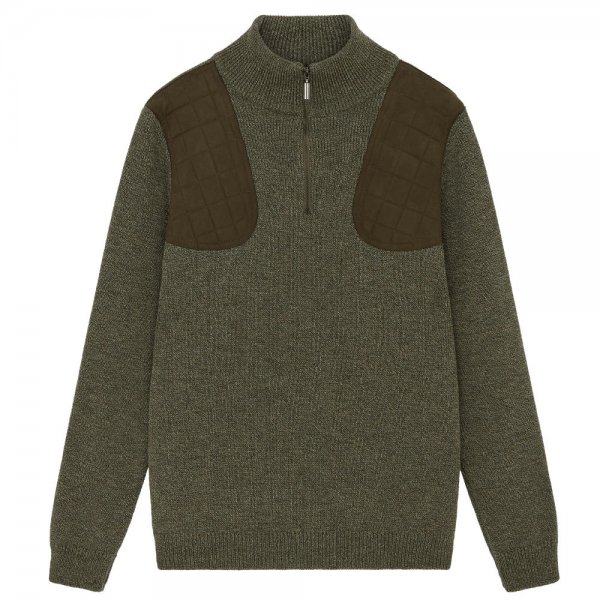 Purdey Men's Shooting Zip Neck Sweater, Khaki, Size M