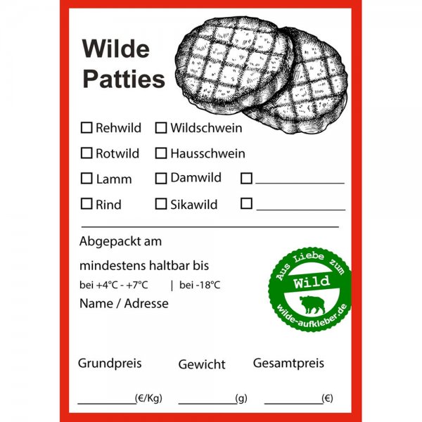 Wildbret-Aufkleber für Vakuumbeutel, Wilde Patties