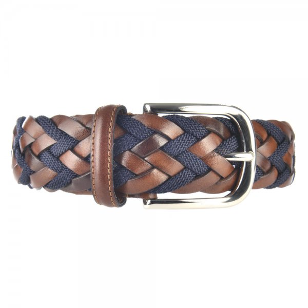 Athison Leather & Rayon Belt, Brown/Blue, M-L