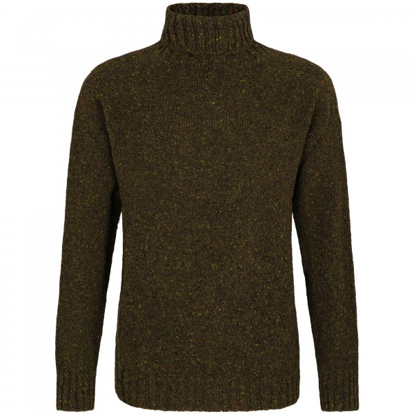 Men’s Turtleneck Donegal Sweater, Dark Green, Size M