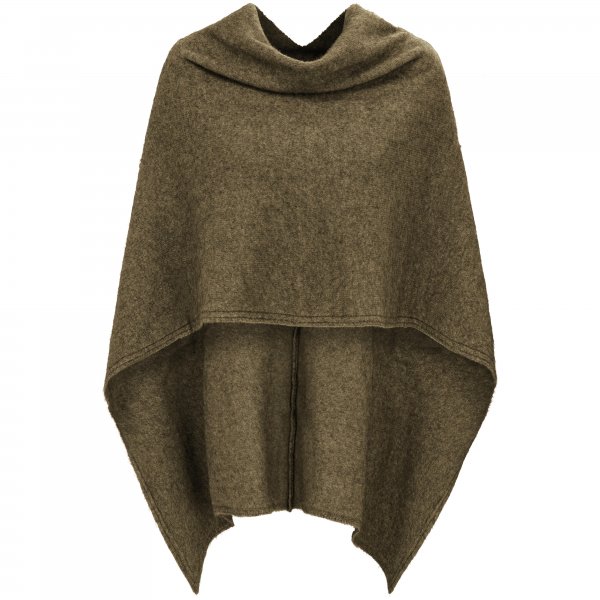 Poncho da donna in pelliccia di opossum/lana merino, mélange marrone chiaro