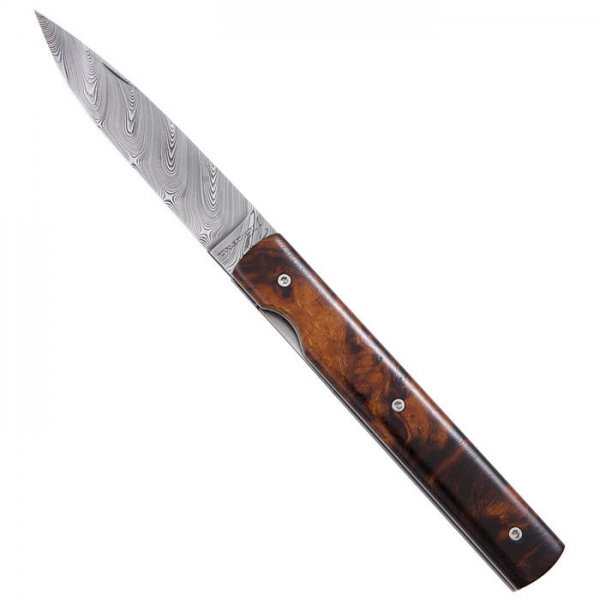 Couteau pliant Le Français, acier de Damas, bois de fer du désert