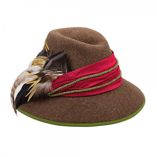 Kapelusz damski »Lili«, wełna z piórkiem kapelusza, brązowy melanż, rozmiar 55