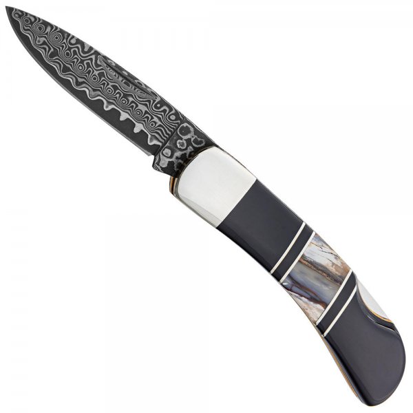 Coltello a serramanico Damasco Stoneworks, zanna di mammut/pietra