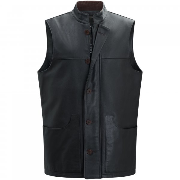 Purdey »High Collar« Men's Leather Shooting Vest, Brown, Size L