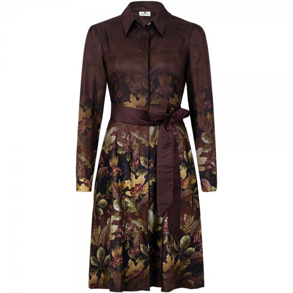 Vestido de seda Allover Print, estampado hojas, burdeos, talla L