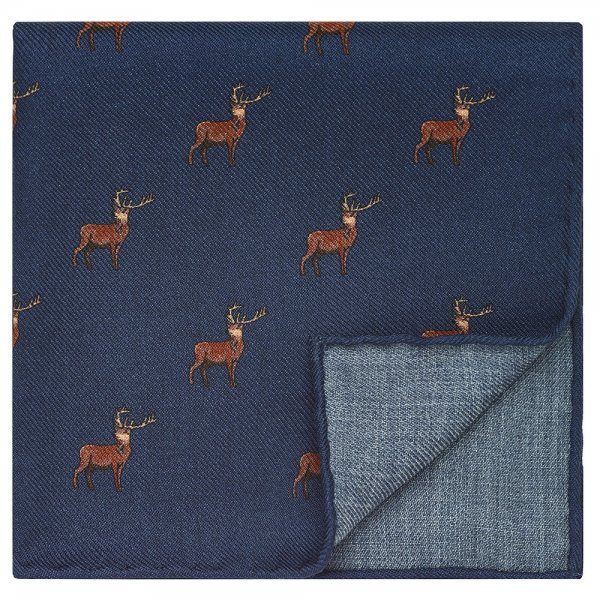 Pañuelo de bolsillo, ciervo, azul, 32 x 32 cm
