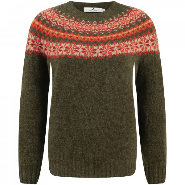 Damen Fair Isle-Pullover Winter, dunkelgrün, Größe M