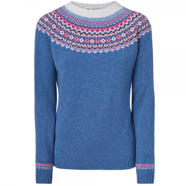 Ladies Fair Isle Sweater, with Yoke, Blue, Size M