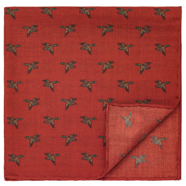 Pañuelo de bolsillo, patos, rojo óxido, 43 x 43 cm