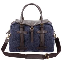 Shoulder Bag, Wool with Leather, Navy