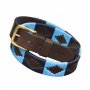 AZULES : cuir brun foncé avec broderie en bleu moyen et bleu foncé