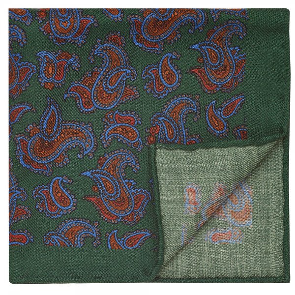 Pocket Square, Paisleys, Green/Brown, 32 x 32 cm