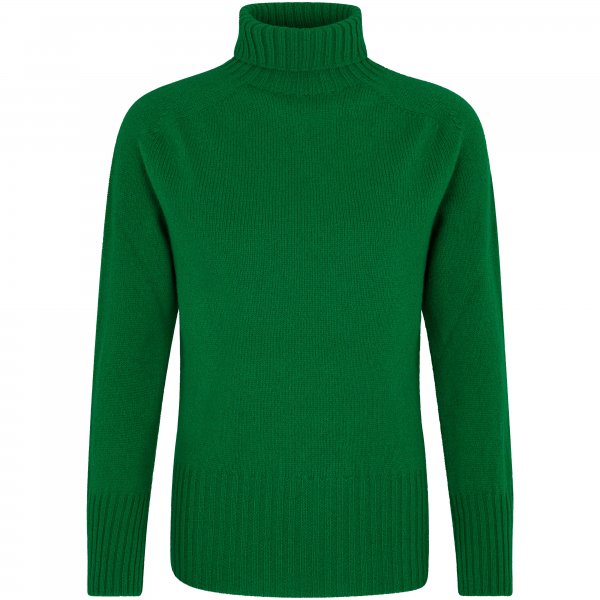 Suéter de cuello alto de lana de cordero para mujer, verde, talla L